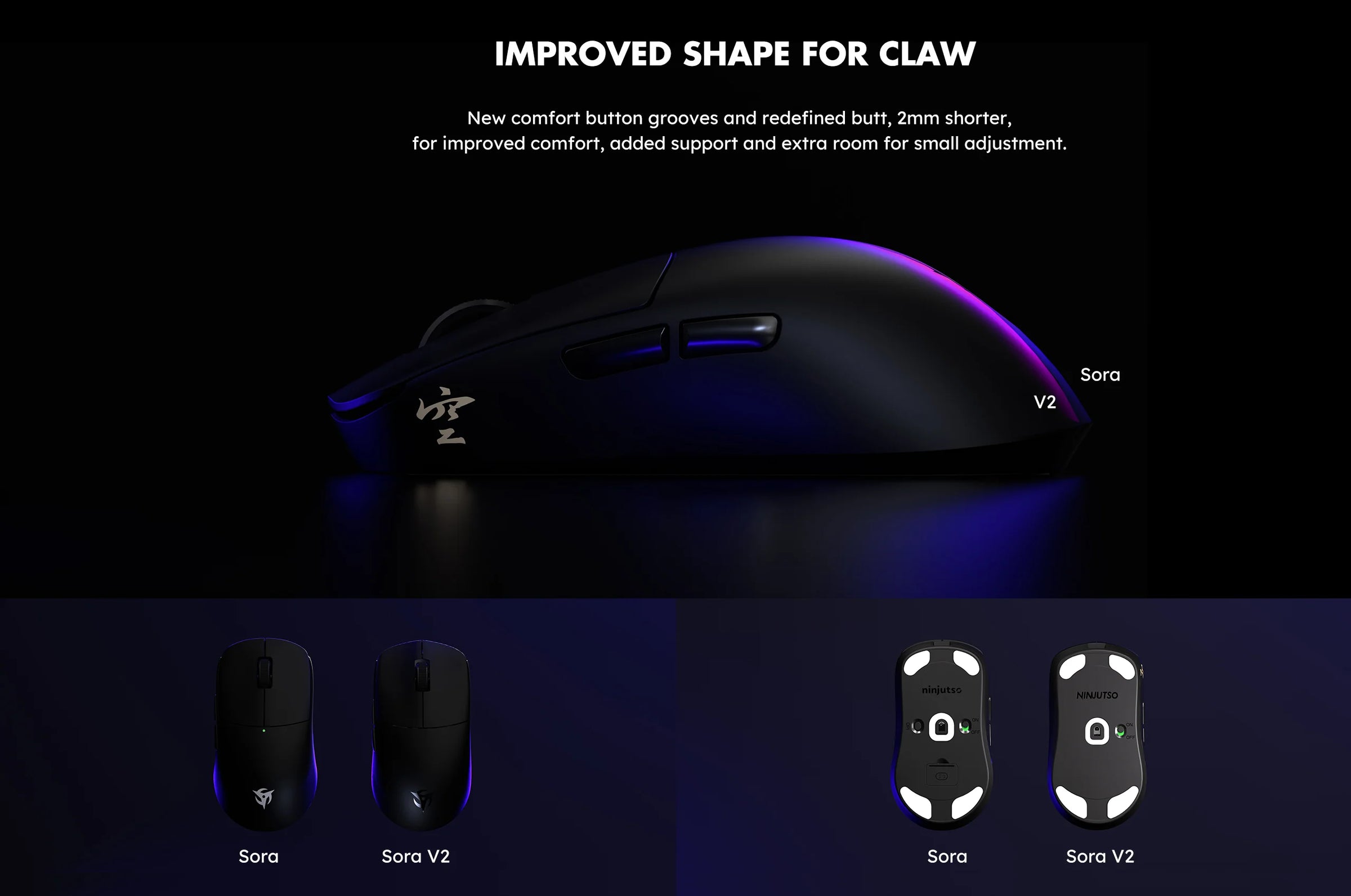 Ninjutso Sora V2 Wireless Gaming Mouse - Black - Ausmodshop Ninjutso Sora V2 Wireless Gaming Mouse - Black - Ausmodshop