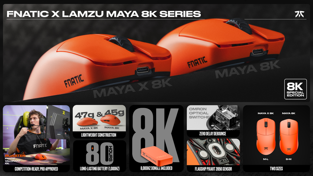 Fnatic x Lamzu Maya X 8K Wireless Gaming Mouse - Ausmodshop Fnatic x Lamzu Maya X 8K Wireless Gaming Mouse - Ausmodshop