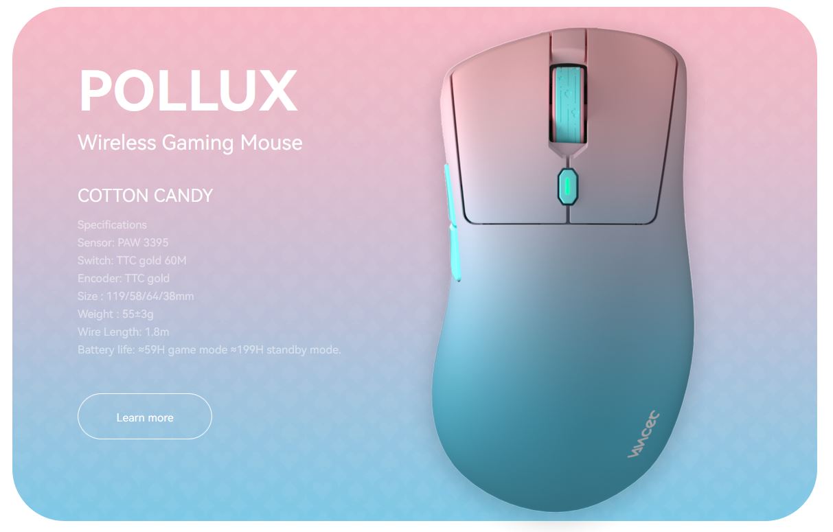 Vancer Pollux Pro Wireless Gaming Mouse - Cotton Candy