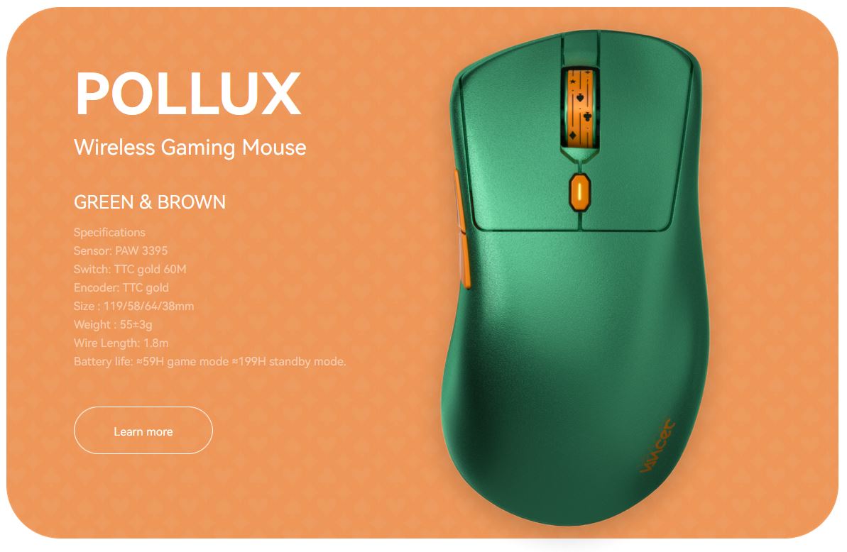 Vancer Pollux Pro Wireless Gaming Mouse - Green and Brown