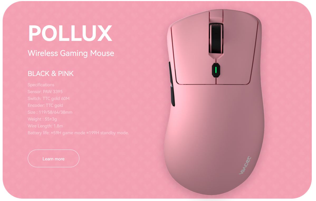 Vancer Pollux Pro Wireless Gaming Mouse - Pink and Black