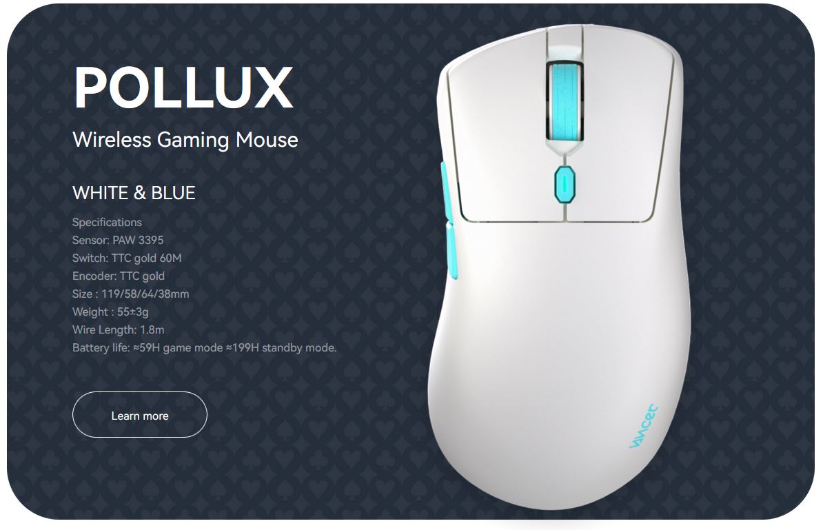 Vancer Pollux Pro Wireless Gaming Mouse - White and Blue