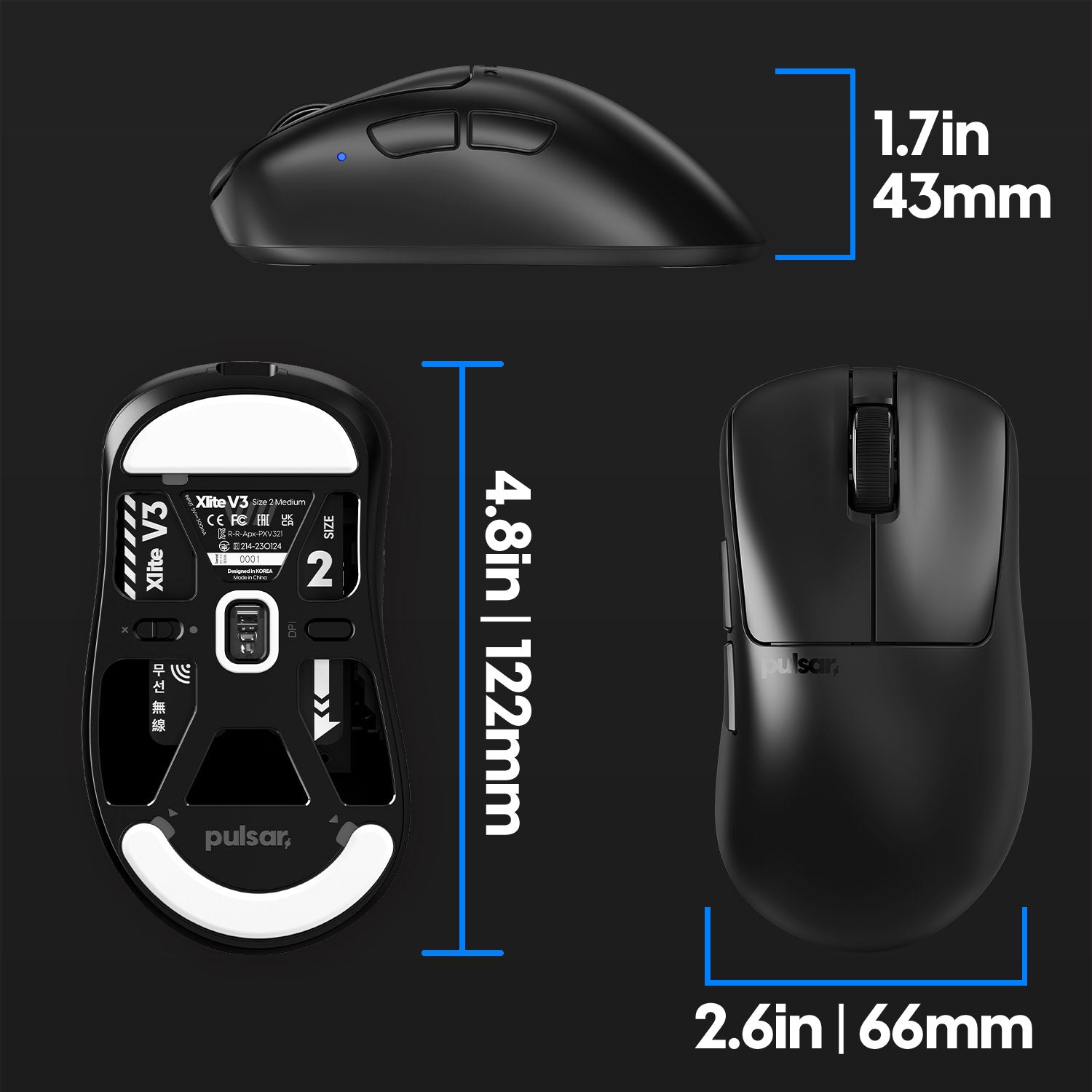 Pulsar Xlite V3 Medium Wireless Gaming Mouse - Black