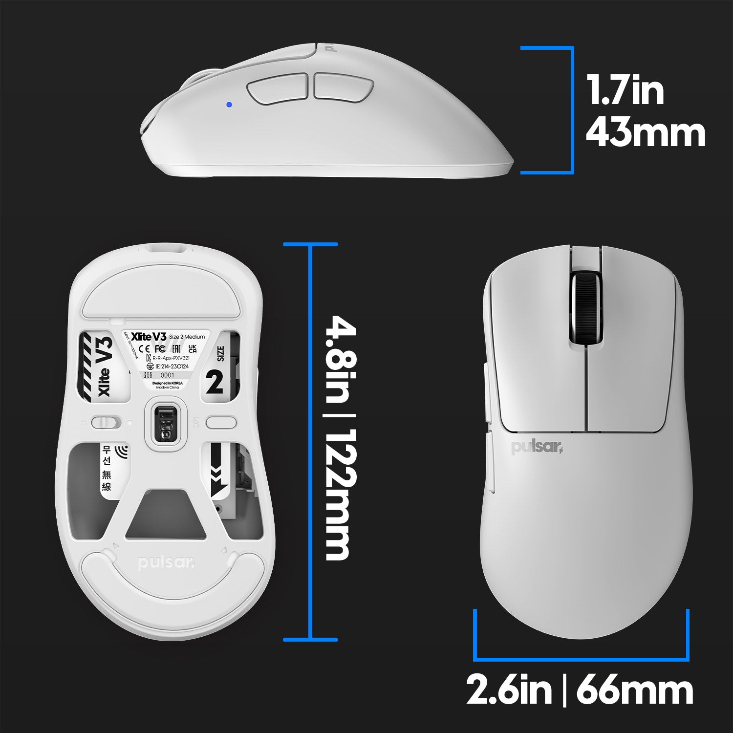 Pulsar Xlite V3 Medium Wireless Gaming Mouse - White